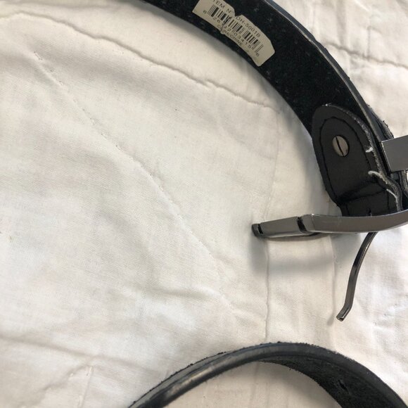 Black Genuine Leather Belt 46 in eagle details embossed - Picture 4 of 8